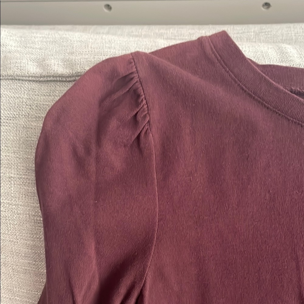 Madewell Burgundy Long Sleeve Top with Puff Sleeve Detail - Picture 3 of 6
